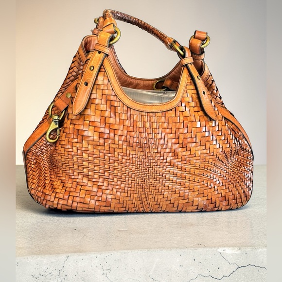 Cole Haan Handbags - Cole Haan Woven Leather Hobo Bag Tan Cognac Handbag Boho Luxe